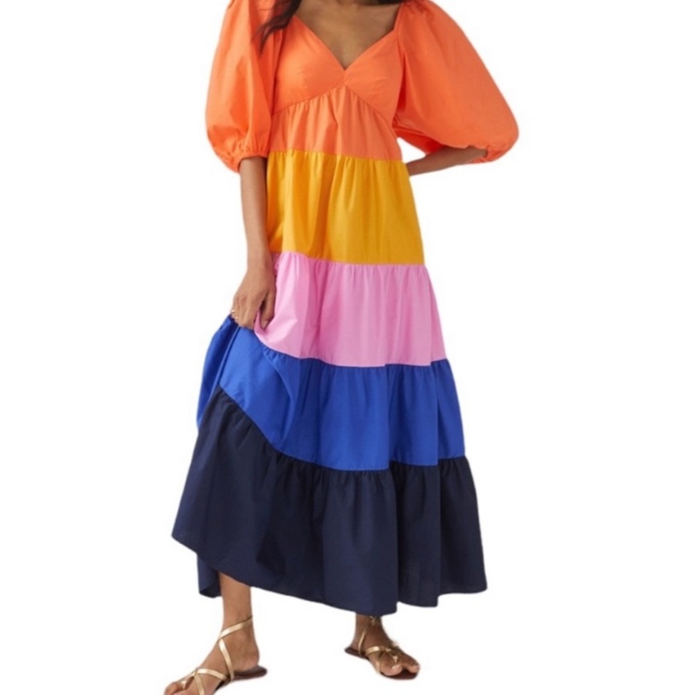 NWT Farm Rio tiered color block dress XXS